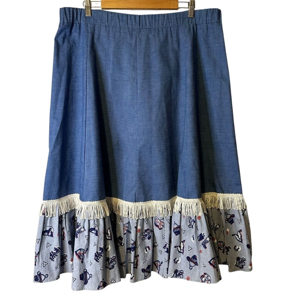 Prairie Cottage Midi Skirt Western Ranch Folk Art Vintage Handmade Rodeo Cowgirl